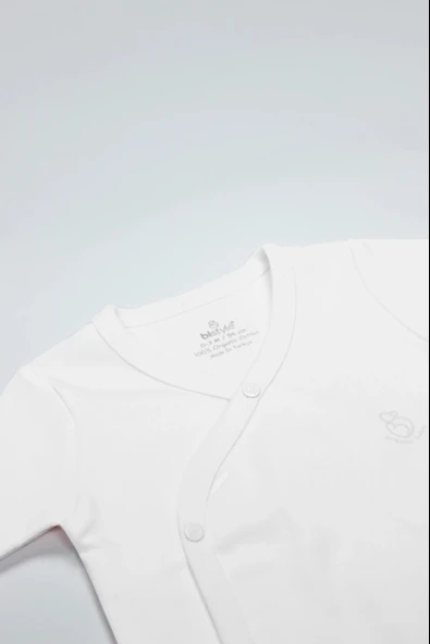 Lenaca Bistyle Organik Natural Basic Style Kruvaze Uzun Kol Body Bs17102 Beyaz - Resim 2