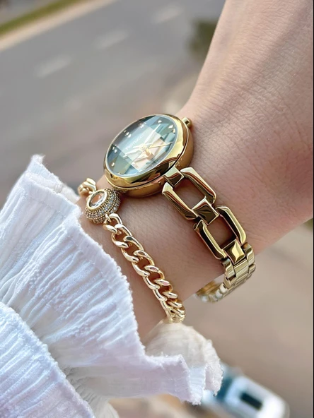 Ferrucci Küçük Vintage Kasa Çelik Kordon 2 Yıl Garantili 3 Atm Kadın Kol Saati+Bileklik FY.03644.2 - Resim 2