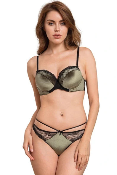 Arias Closet Kadife Balenli Destekli Dolgulu Askıları Çıkabilen Dantelli Sütyen ve String Takım ürün görseli 1