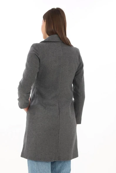 Kadın Kaşe Kaban – Siyah Yünlü Dokuma, Kruvaze Yaka, Astarlı, Cepli, Kuşaklı Uzun Boy Tesettür Uyumlu Kışlık Şık Kaban - - Resim 6