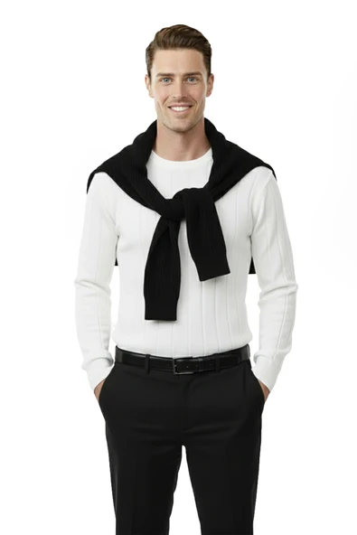 DeepSEA Dar Kesim Likralı Erkek Triko Kazak – Bisiklet Yaka Şık Tasarım 2605433 ürün görseli 1