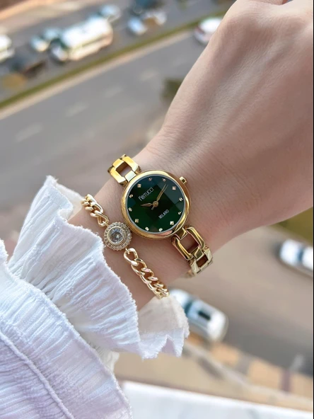 Ferrucci Küçük Vintage Kasa Çelik Kordon 2 Yıl Garantili 3 Atm Kadın Kol Saati+Bileklik FY.03644.2 - Resim 3