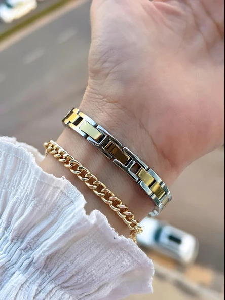 Ferrucci Küçük Vintage Kasa Çelik Kordon 2 Yıl Garantili 3 Atm Kadın Kol Saati+Bileklik FY.03644.3 - Resim 4