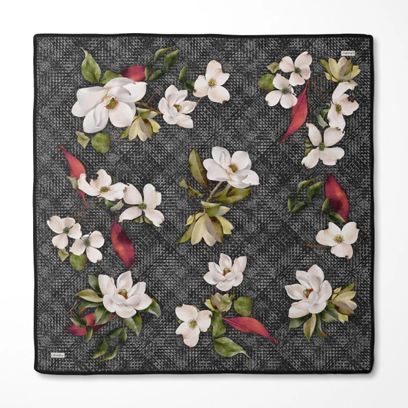 Çiçek Desenli Twill İpek Eşarp-0942 - Resim 4