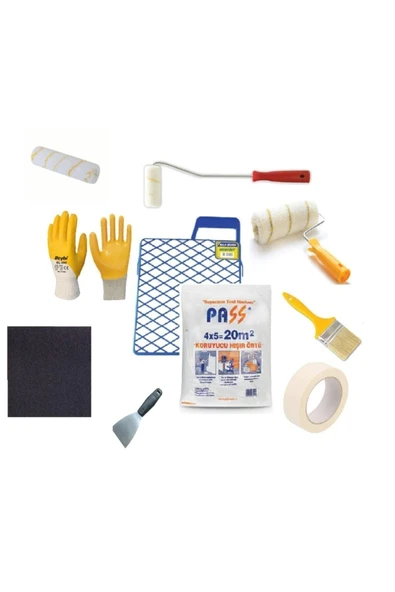 Burakyapı 10 Parça Boyacı Seti Rulo,parmak Rulo, Izgara, Örtü,eldiven,zımpara,spatula,bant ürün görseli