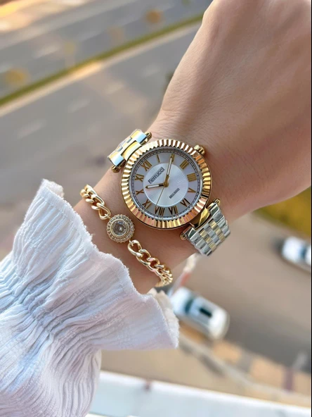 Ferrucci Roma Rakamlı Çelik Kordon 2 Yıl Garantili 3 Atm Kadın Kol Saati+Bileklik FY.03477.3 - Resim 2