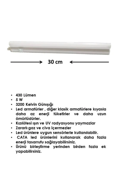 Cata Ct-2466 5w Anahtarlı Eklenebilir Ledli Bant Armatür Günışığı 31,5 Cm - Resim 2