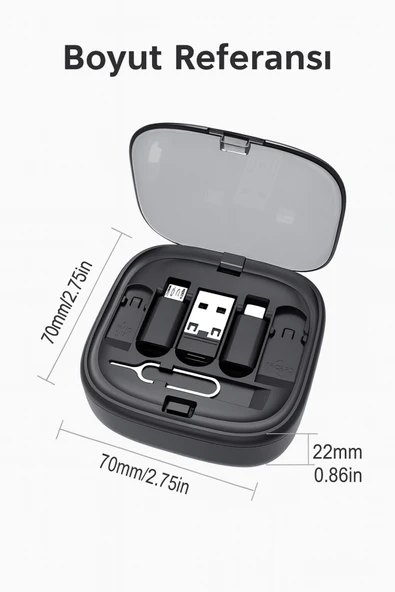 6 IN1 Çok İşlevli Seyahat Seti Çevirici Makaralı C Tipi C/Mikro/iOS ile USB Adaptör Kiti 60W - Resim 3