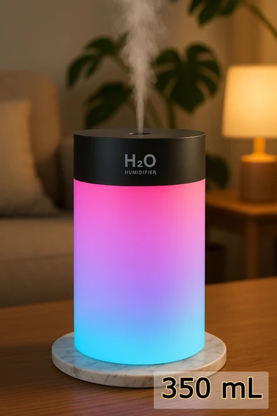Portatif Taşınabilir Mini Hava nemlendirici Ev Ofis Araç İçi Renkli Işıklı Hava Nemlendirici 350 mL ürün görseli 1