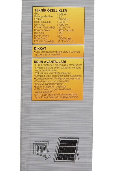 Cata Ct-4648 100w 6400k Beyaz Kumandalı Led Solar Projektör - Resim 6