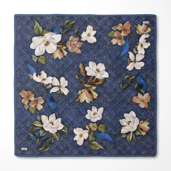 Çiçek Desenli Twill İpek Eşarp-0942 - Resim 3