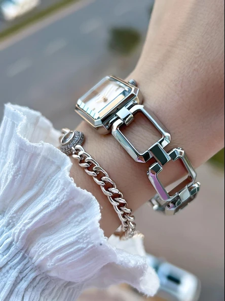 Ferrucci Küçük Vintage Kasa Çelik Kordon 2 Yıl Garantili 3 Atm Kadın Kol Saati+Bileklik FY.03603.1 - Resim 2