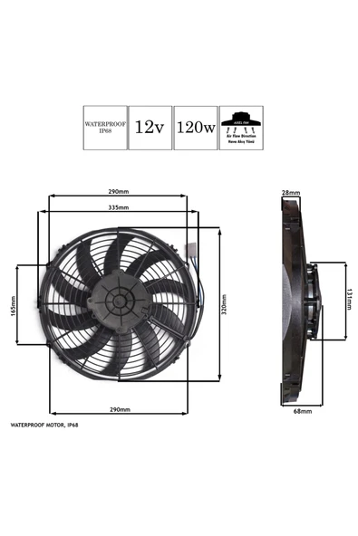 STAR MOTOR COMPANY Axiel Fan Motoru 12-inç 120w 12v Üfleyici - Resim 2