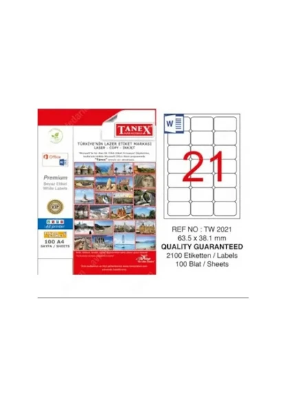 Tanex Lazer Etiket Tw-2021 63.5X38.1 MM 2100 ürün görseli 1
