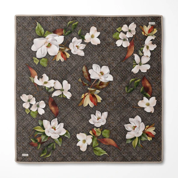 Çiçek Desenli Twill İpek Eşarp-0942 - Resim 2