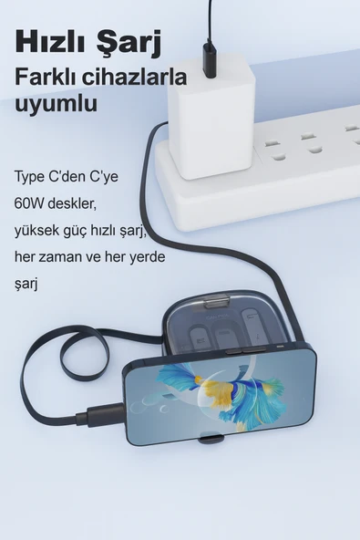 6 IN1 Çok İşlevli Seyahat Seti Çevirici Makaralı C Tipi C/Mikro/iOS ile USB Adaptör Kiti 60W - Resim 2
