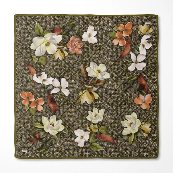 Çiçek Desenli Twill İpek Eşarp-0942 ürün görseli 1