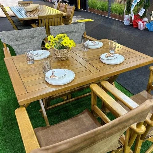 Bahçeme Avşa Bodrum Ahşap Bahçe Balkon Takımı: 90x160 Masa + 8 Sandalye Katlanır Set - Resim 3