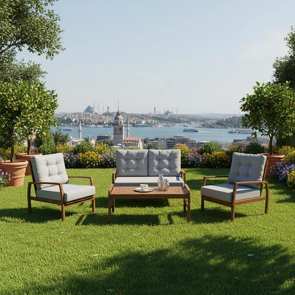 Bahçeci Likya Ahşap Oturma Grubu Minderli 2+1+1+Sehpa ürün görseli 1