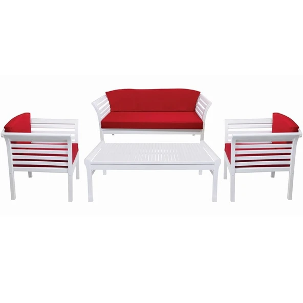 Bahçeme Çeşme Bahçe Oturma Grubu 5 Kişilik - Beyaz Renk Ahşap Koltuk ve Sehpa Takımı ürün görseli