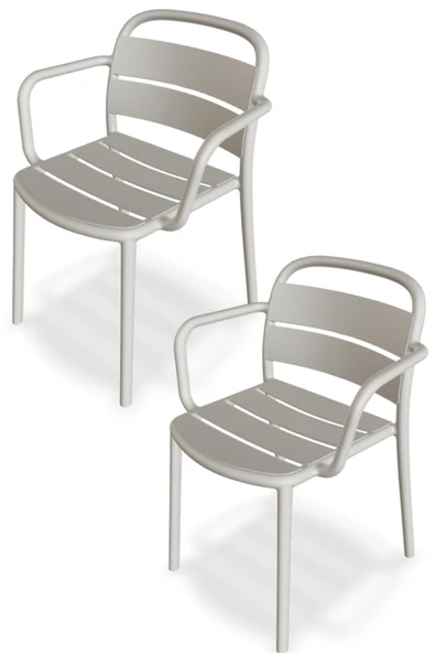 Papatya Balat Koltuk 2li Paket Açık Gri - Plastik Bahçe Balkon Mutfak Sandalyesi ürün görseli 1