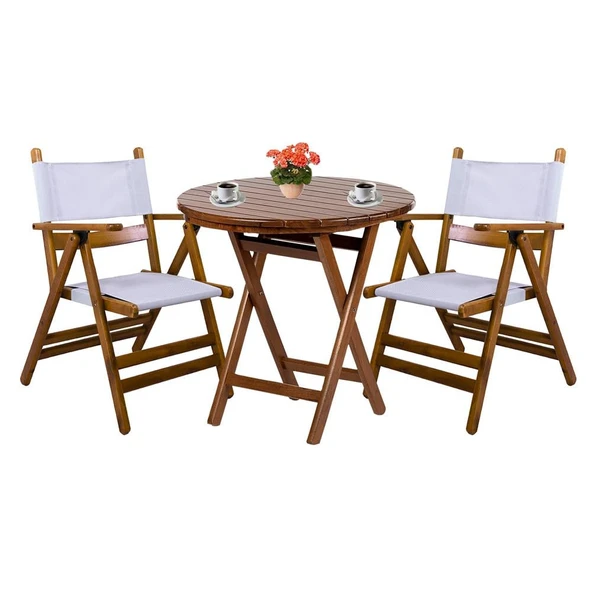 Bahçeci Atina PVCli Ahşap Bahçe Balkon Seti: 70lik Masa + 2 Sandalye Katlanır Takım - Resim 2