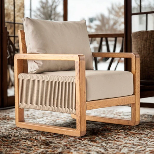 Bahçeme Oslo Bahçe Koltuk Tekli - Kestane İç Ve Dış Mekan Koltuğu (Minderli) ürün görseli 1