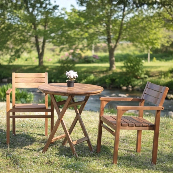 Bahçeme Manavgat Ahşap Bahçe Balkon Seti: 70Lik Masa + 2 Sandalye - Resim 2