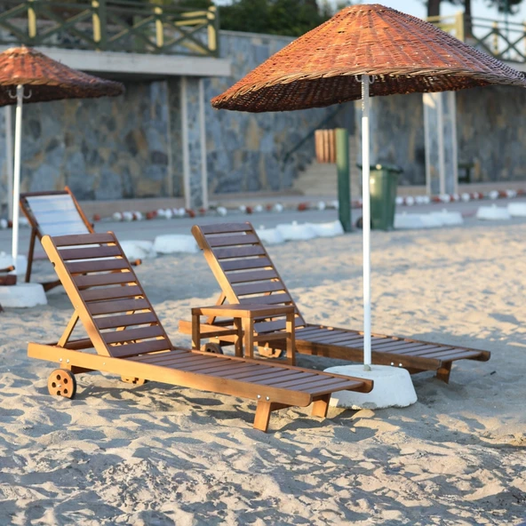 Bahçeme Riva Kademeli Ahşap Şezlong Tekerlekli -5 cm Minderli - Resim 7