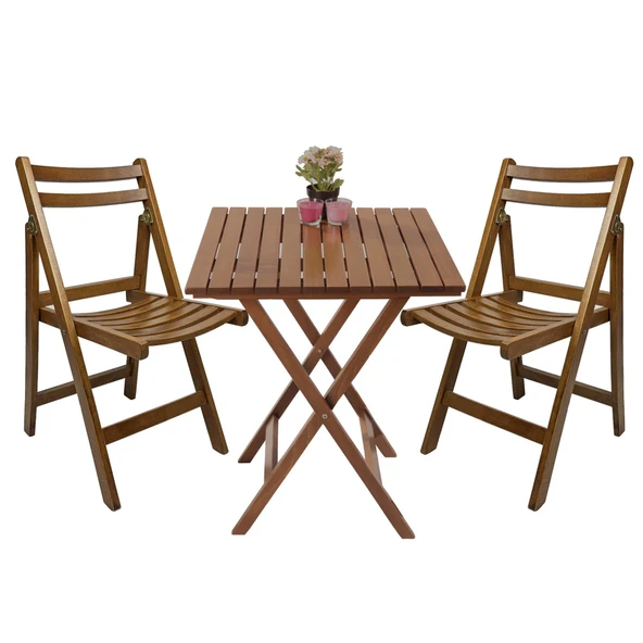 Bahçeme Burgaz Katlanır Ahşap Bahçe Balkon Takımı: 60x60 Masa + 2 Sandalye ürün görseli 1