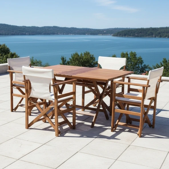 Bahçeme Yönetmen Katlanır Ahşap Bahçe Balkon Seti: 70x120 Masa + 4 Sandalye ürün görseli 1