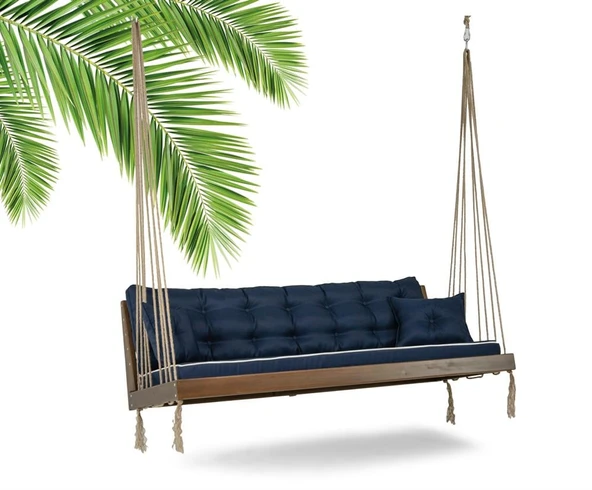 Mobeva Mome İkili Ladin Ahşap Salıncak -Tavana Asmalı Salıncak -Krem - Resim 2