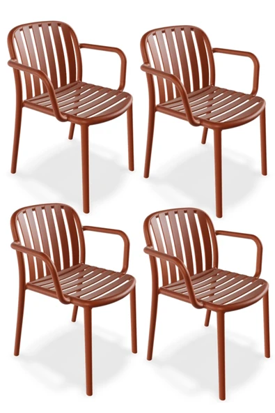 Papatya Balat Koltuk Kor Kırmızı 4lü Paket - Plastik Bahçe Balkon Mutfak Sandalyesi ürün görseli 1