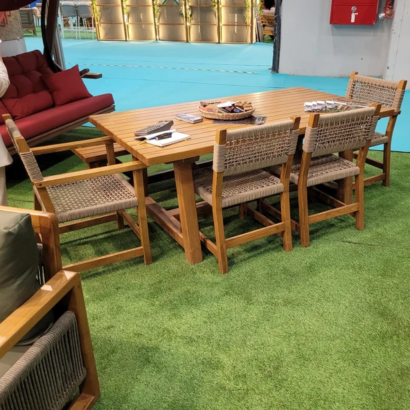 Bahçeme Taksim 7 Kişilik Kestane Bahçe Takımı: 4 Sandalye + 100X180 Masa + 40X180 Bank - Resim 3