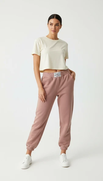 Kadın Paça Lastikli Üç İplik Şardonlu Roberts Eşofman Altı Somon ürün görseli