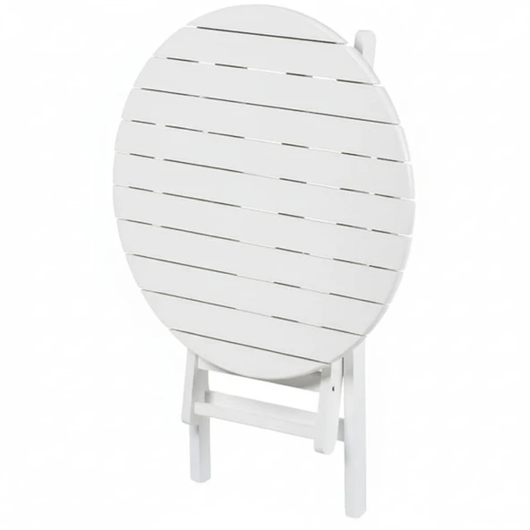 Bahçeme Avşa Ahşap Bahçe Takımı Beyaz - 90lık Yuvarlak Masa + 2 Sandalye Katlanır Balkon Set - Resim 5