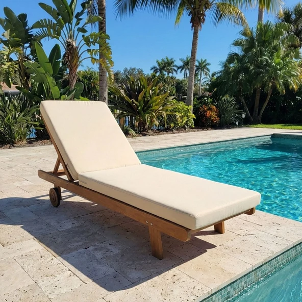 Bahçeme Riva Kademeli Ahşap Şezlong Tekerlekli -5 cm Minderli ürün görseli 1