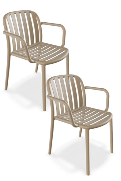 Papatya Balat Koltuk Bej 2li Paket - Plastik Bahçe Balkon Mutfak Sandalyesi ürün görseli 1