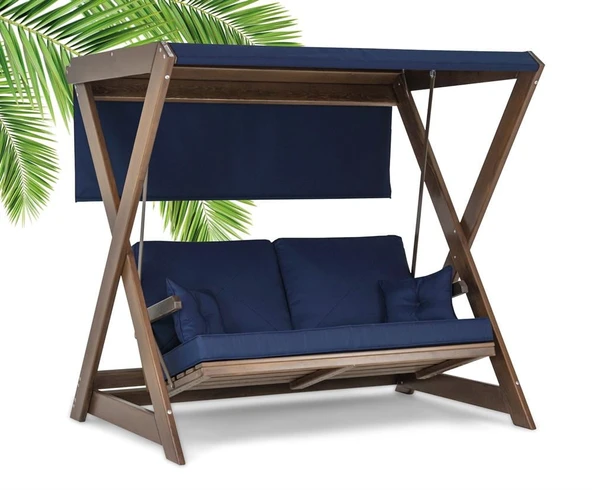 Mobeva Holox Yataklı Ladin Ahşap Salıncak Dış Mekan Bahçe, Teras Salıncağı -Krem - Resim 4