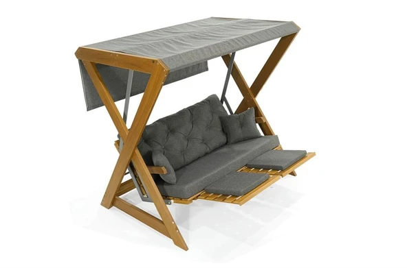 Mobeva Holox Yataklı Ladin Ahşap Salıncak Dış Mekan Bahçe, Teras Salıncağı -Lacivert - Resim 2