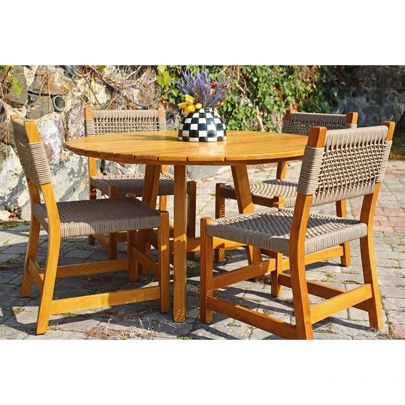 Bahçeme Üsküdar (Maya) Kolçaksız Ahşap Sandalye -Masif Kestane & Antrasit Örgü - Resim 5