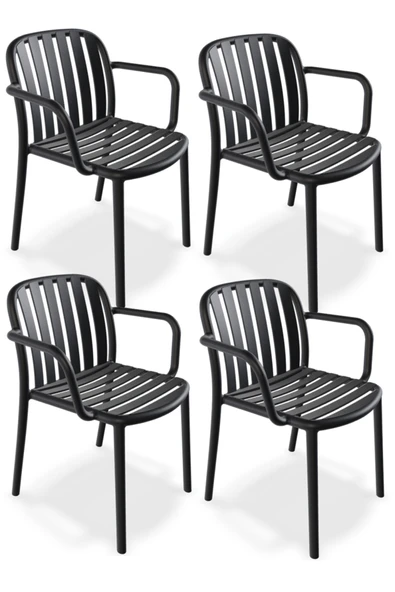 Papatya Balat Koltuk Antrasit 4lü Paket - Plastik Bahçe Balkon Mutfak Sandalyesi ürün görseli 1