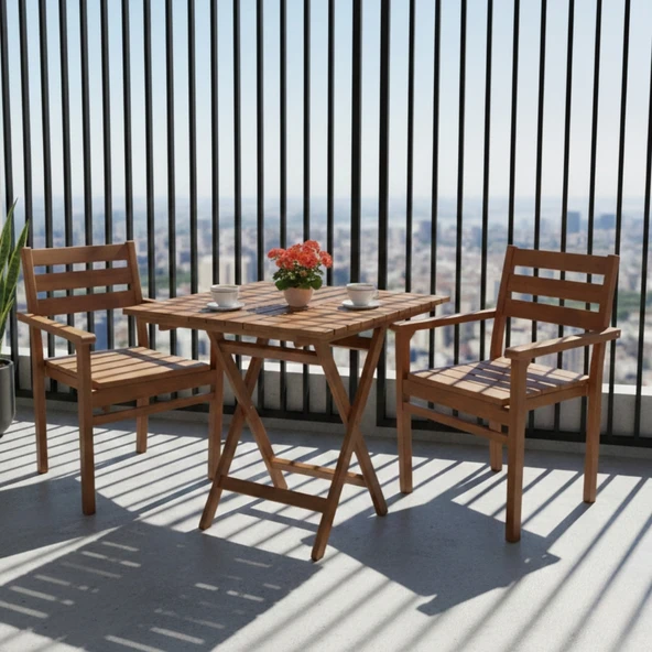 Bahçeme Manavgat Ahşap Bahçe Balkon Seti: 60X80 Masa + 2 Sandalye ürün görseli 1