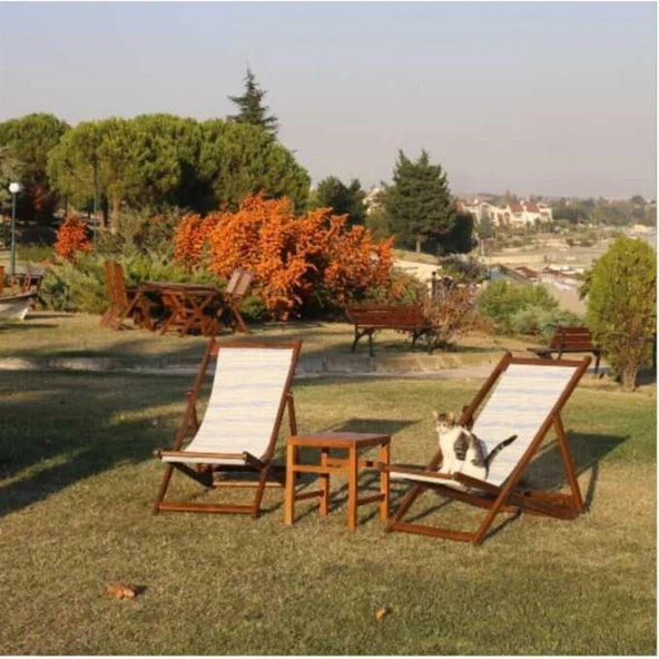 Bahçeme Belek Babil Ahşap Şezlong Set: 2 Adet Şezlong + Sehpa - Bahçe Şezlong Takımı ürün görseli 1