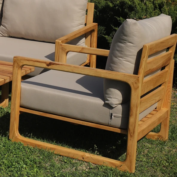 Bahçeme Sarıyer (LEO) Ahşap Oturma Grubu Minderli - Masif Kestane 5 Kişilik Koltuk Takımı - Resim 3