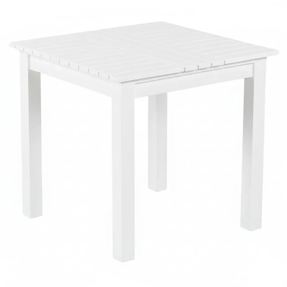 Bahçeme Kaş 70x70 Sabit Ayaklı Ahşap Masa - Beyaz Renk Teras Balkon Bahçe Masası ürün görseli 1