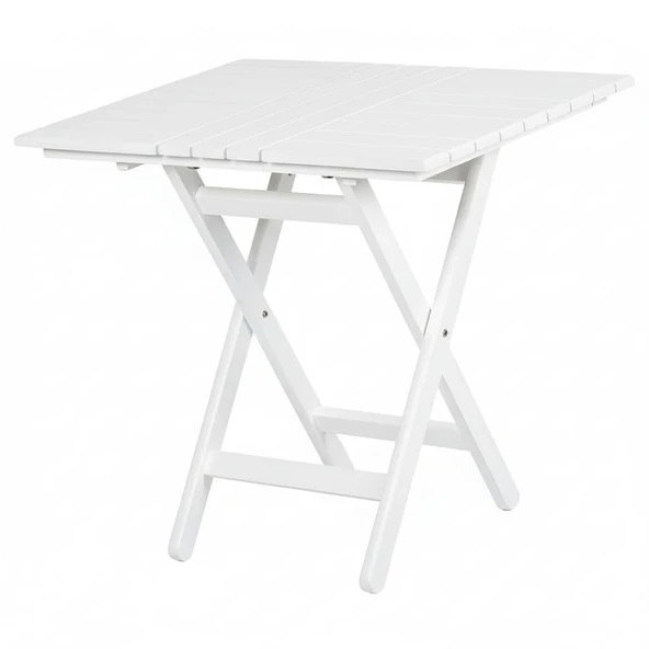 Bahçeme Kaş 80X80 Katlanır Ahşap Masa - Beyaz Renk Teras Balkon Bahçe Masası ürün görseli 1