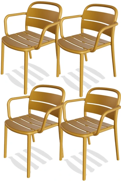 Papatya Balat Koltuk 4lü Paket Koyu Sarı - Plastik Bahçe Balkon Mutfak Sandalyesi ürün görseli 1