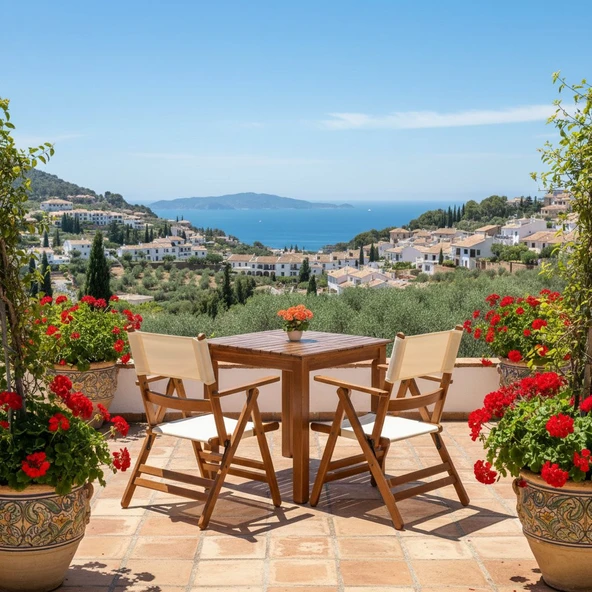 Bahçeme Marmaris PVCli Ahşap Bahçe Balkon Seti: 70x70 Sabit Masa + 2 Katlanır Sandalye ürün görseli 1