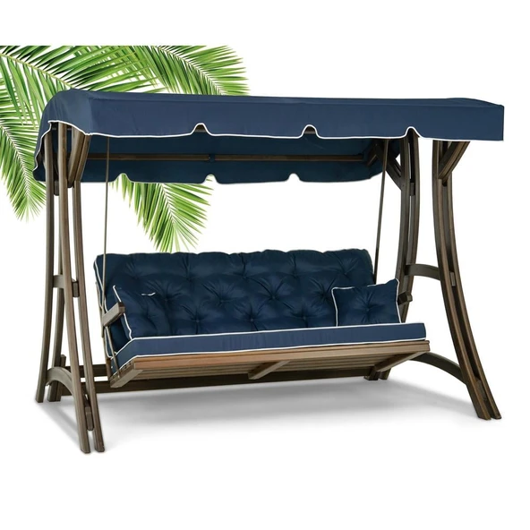 Mobeva Akasya 4lü Ladin Ahşap Salıncak Dış Mekan Bahçe, Teras Salıncağı -Krem - Resim 2